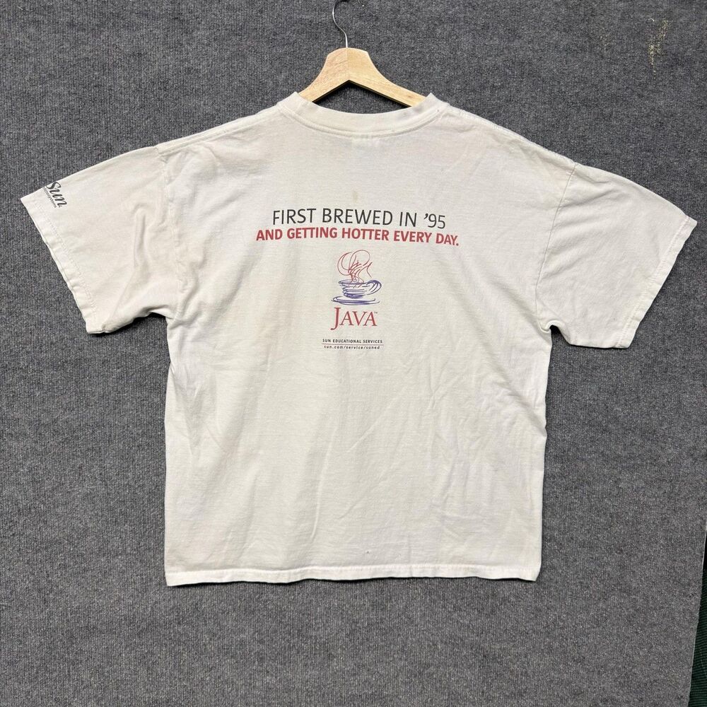 Vintage Sun Microsystems Java Promo Tee Shirt Men’s XL Y2K White Graphic 2000s